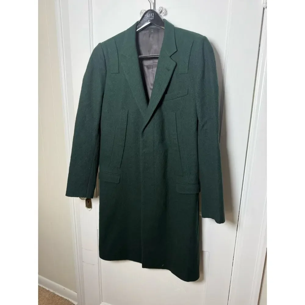Lanvin Designer Dark Green 100% Wool Long Overcoat NEW Men's Size 42 Barneys NY